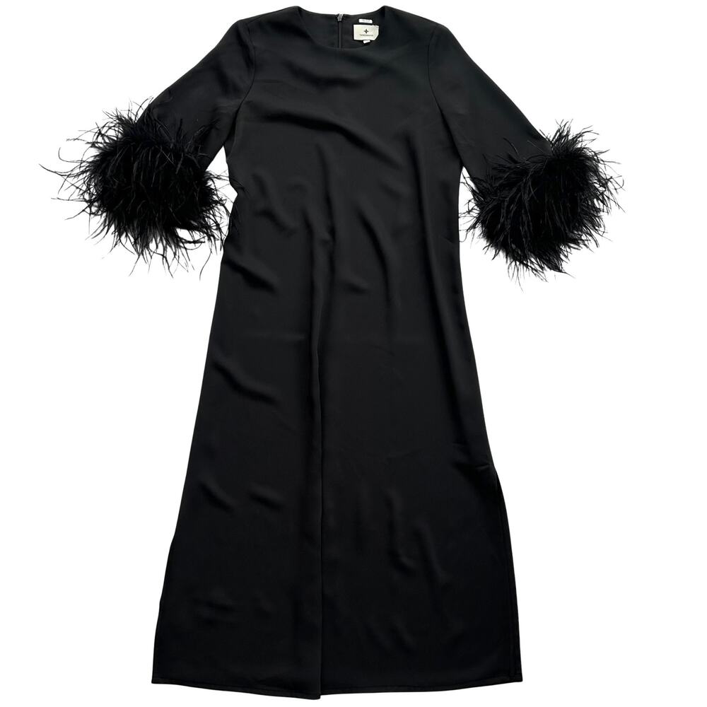 Tuckernuck Black Feather Jamie Dress Ostrich Feather Cuffs Size S - Picture 6 of 16